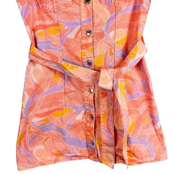 ZARA Colourful Peach Purple Printed Denim Button Up Dress Size Medium - Picture 7 of 13